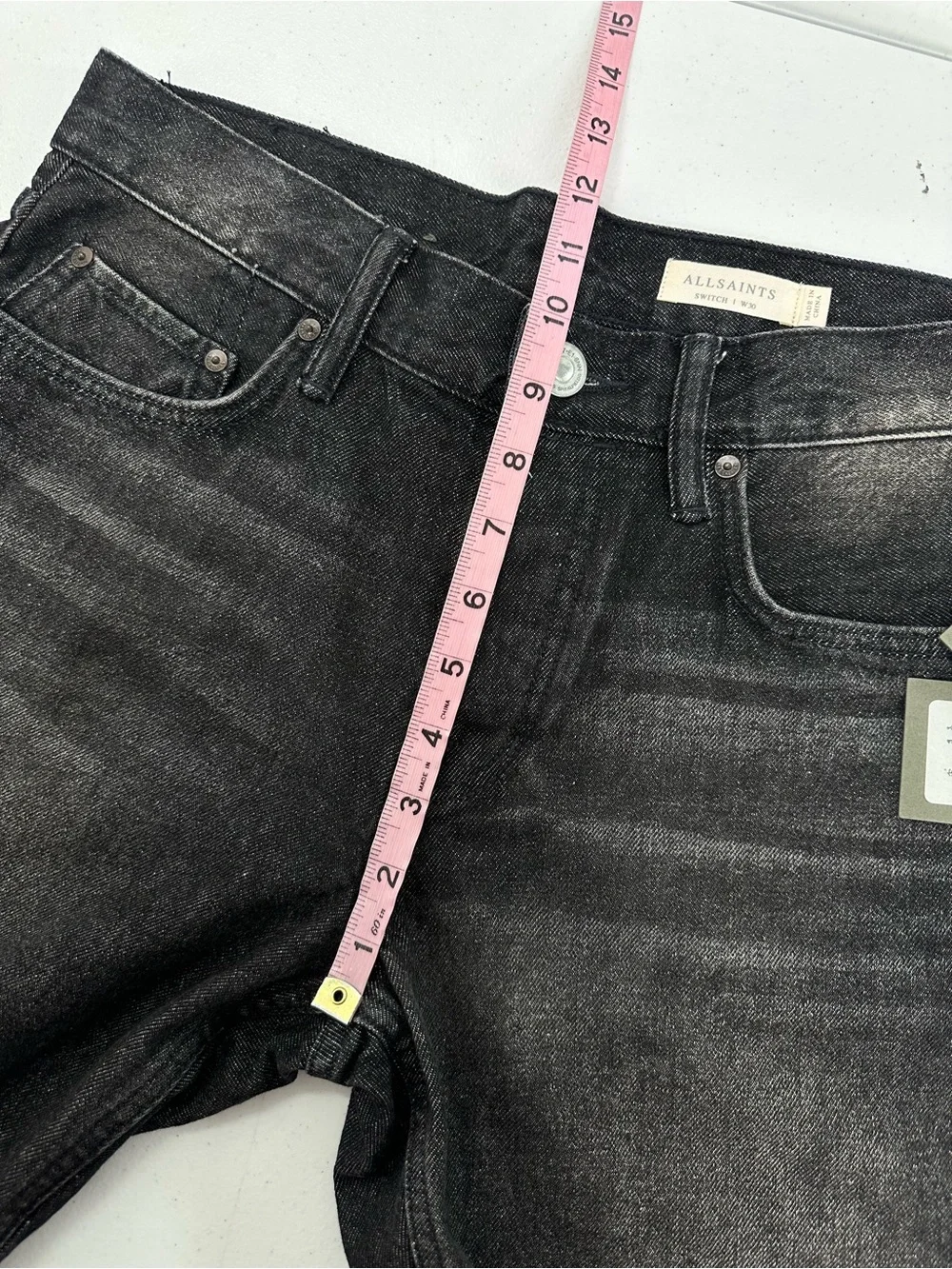 AllSaints Switch Skinny Denim Shorts Washed Black Button Fly Grunge Minimal W30
